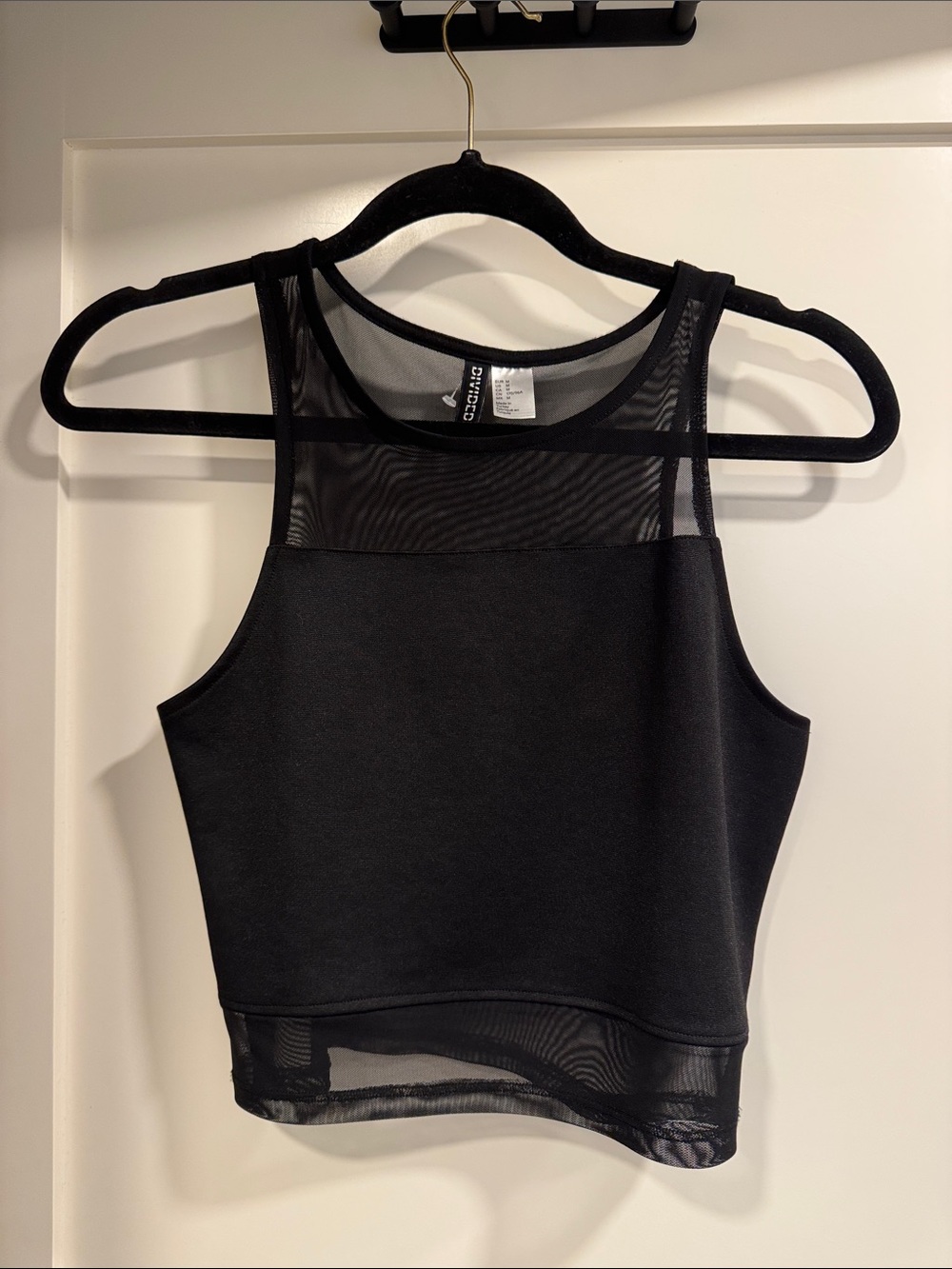 Black Mesh Panel Crop Tank Top
